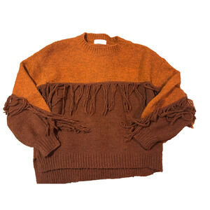 Boutique Women's Wool Blend Sweater Pullover Tassel Fringe Burnt Orange Small